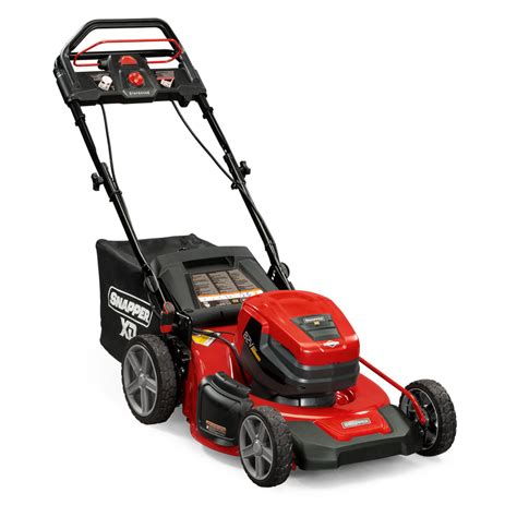 Snapper electric lawn mower - 190cc Briggs & Stratton 850 Pro Series ReadyStart™ Engine. • No need to choke or prime the engine – just start and go. • Electric keyed start for dependable starting every time (recoil back-up as well) Disc Drive, Self-Propelled, Rear Wheel Drive System. • The disc shifts to slow down, speed up or control speed on hills. 